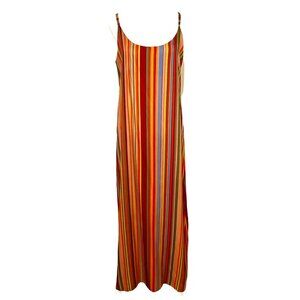 Chepe’ Italy Warm Tone Boho Striped Maxi Spaghetti Strap Dress Size Medium